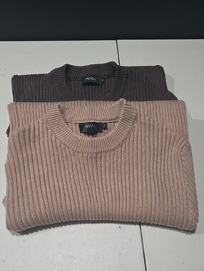 Maya Men's Ribbed Crewneck Sweaters - Taupe and Dark Brown